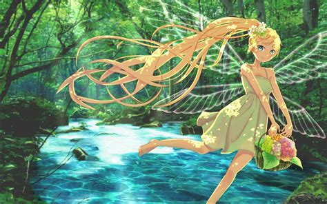 Download 1920x1200 Anime Fairy Girl Blonde Wings Flower