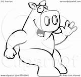 Pig Sitting Waving Cartoon Clipart Friendly Thoman Cory Outlined Coloring Vector 2021 sketch template