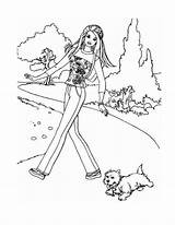 Barbie Coloring Pages Princess Disney Dog Walking Colouring Print Do Kids sketch template