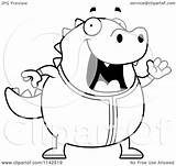 Pajamas Lizard Chubby Waving Coloring Clipart Cartoon Thoman Cory Outlined Vector 2021 sketch template