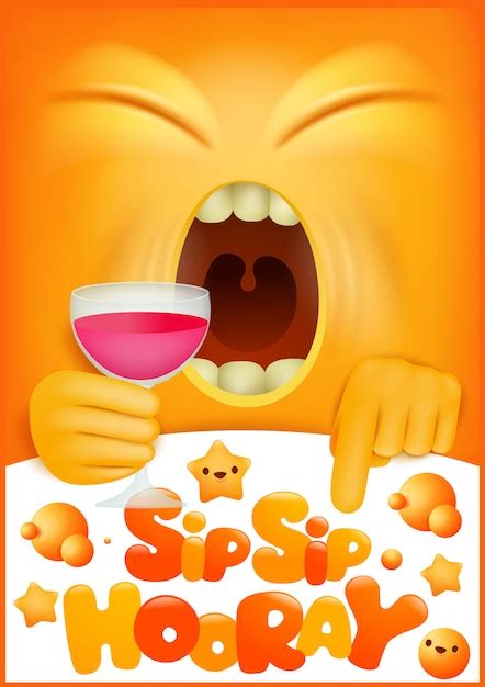 premium vector greeting card concept  yellow emoji cartoon character sip sip hooray
