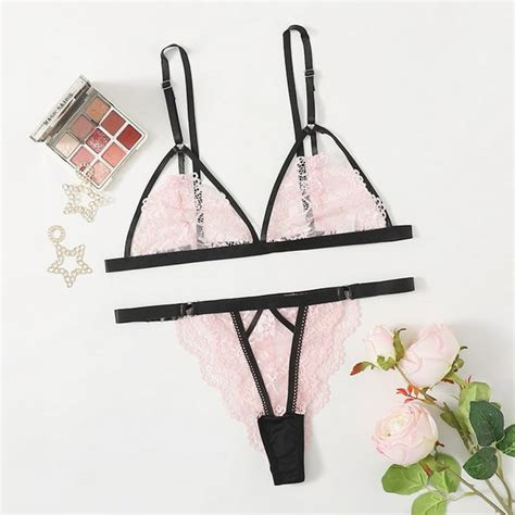 Qcmgmg Women See Through Lingerie Set Sexy Bra And Panty Set Lace Bra