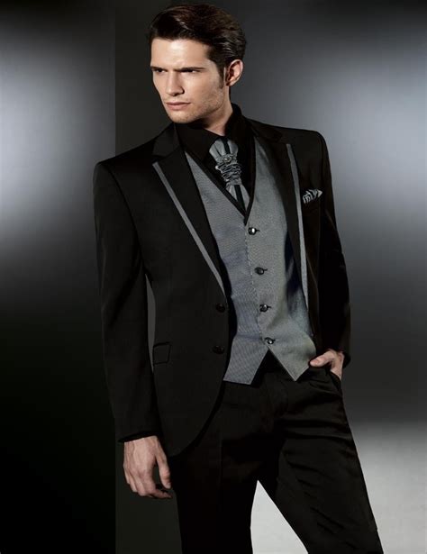 Silver Black Two Buttons Wedding Suit For Mens 2018 The Best Man Suits
