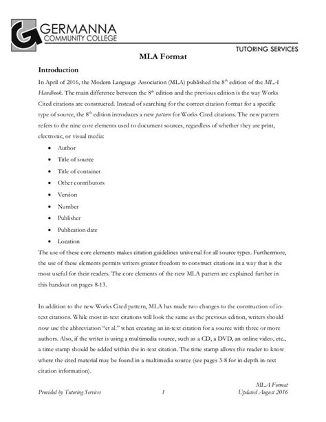 mla  edition citation format  germanna community college tutorin