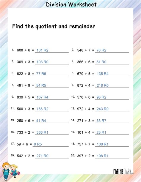 find quotient  remainder worksheets math worksheets mathsdiarycom