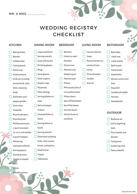 complete wedding registry checklist  printable  couples registry wedding checklist