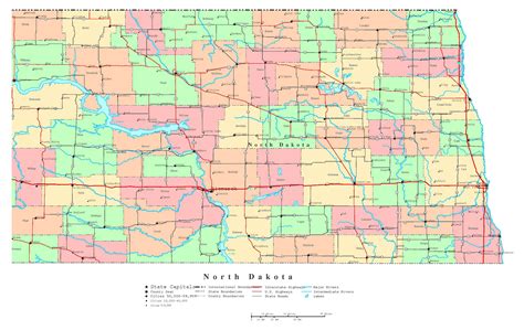 laminated map large detailed administrative map  north dakota state