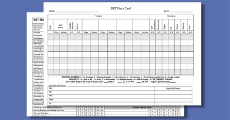 dbt diary card template mentally fit pro