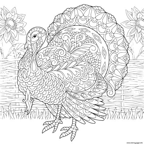 turkey  sunflowers   farm yard coloring page printable