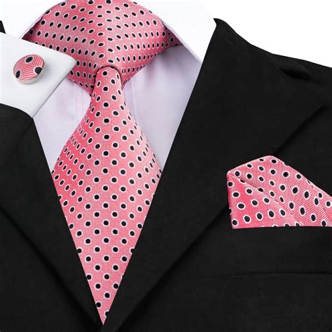 high quality mens ties fashion dots coral pink wedding party tie pocket square cufflinks