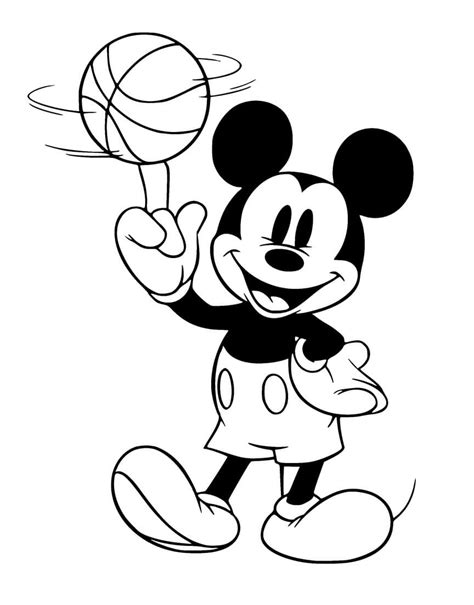 mickey mouse holding basketball coloring page  print