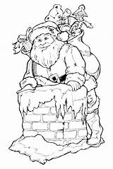 Christmas Fireplace Claus Santa Comes Down Pages2color Pages Coloring Cookie Copyright sketch template