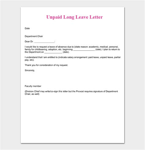 leave request letter templates format  sample letters images