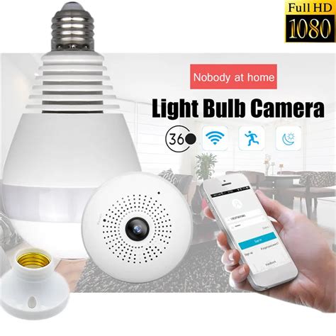 p  degree wireless ir camera bulb light  fisheye smart home cctv home security wifi