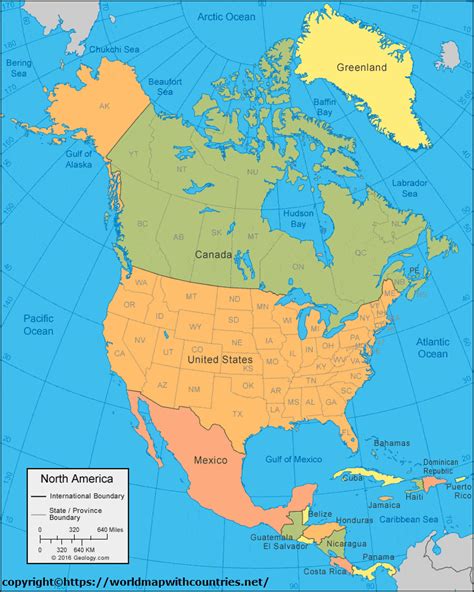 political printable map  north america  countries