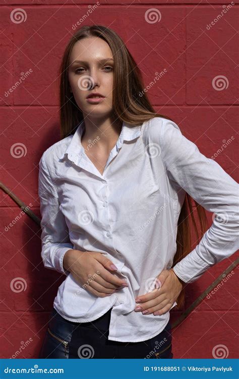 Splendid Longhaired Girl Wears White Shirt Stock Image Image Of