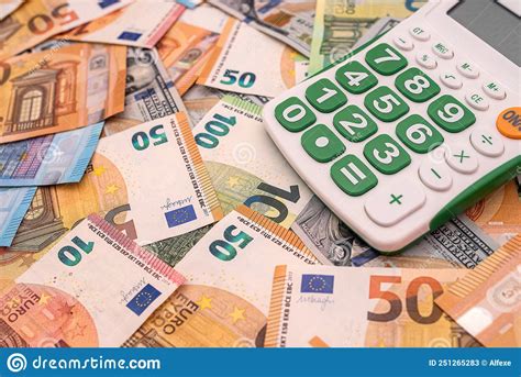 calculator  dollar   euro bills exchange money stock image image  financial