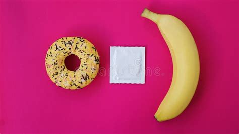 Banana Donut And Condom Sex Idea Bright Picture On A Colorful