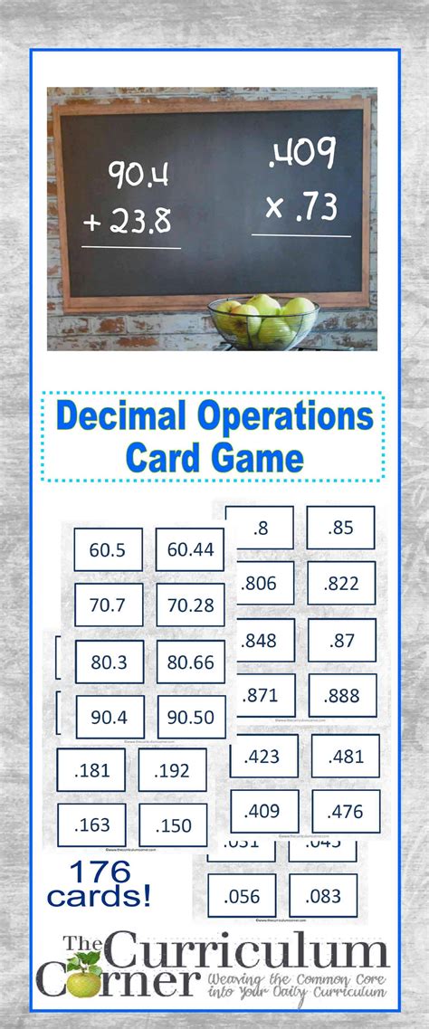 decimal operations simple card game  curriculum corner