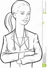Doctor Drawing Woman Whiteboard Smiling Coloring Crossed Arms Line Vector Illustration sketch template