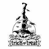 Trick Treat Coloring Pages Halloween Pumpkin Vinyl Witches Sticker Printable Wall Stickers sketch template