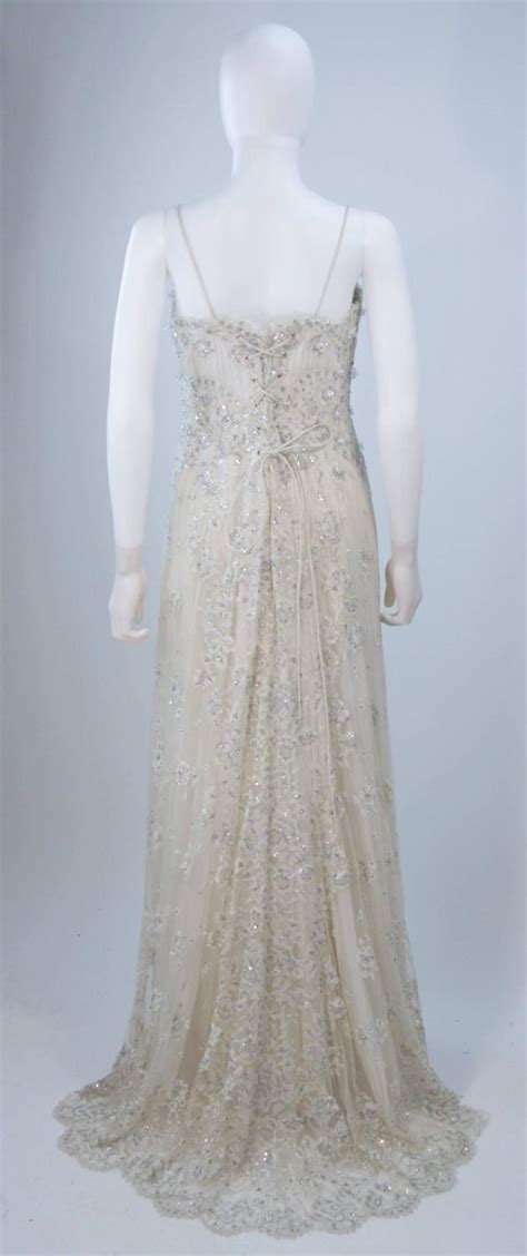 baracci haute couture ivory silk and lace embellished gown with wrap size 8 10 at 1stdibs