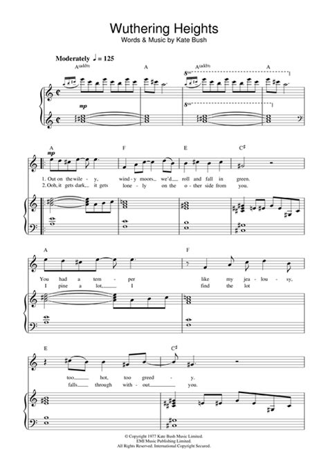 Wuthering Heights Sheet Music By Kate Bush Piano Vocal