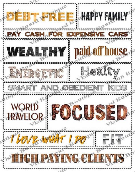 printable words rustic collection vision board sheets etsy vision