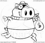 Pig Robbing Bank Clipart Cartoon Outlined Coloring Vector Thoman Cory Regarding Notes sketch template