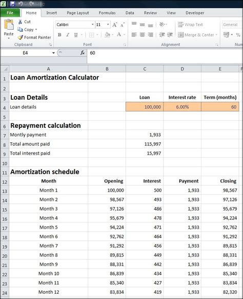 monthly loan amortization calculator plan projections