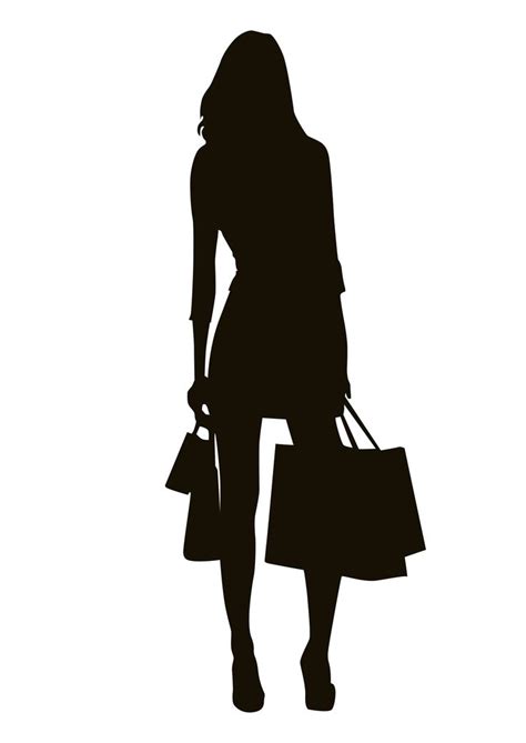 black silhouette woman purple shopping bag clipart fashion