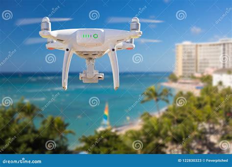 drone flying  waikiki beach  hawaii stock image image  beach plane