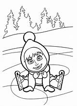 Masha Bear Coloring Pages Printable Fell Skates Ice Her Pages2color Color Getcolorings Print sketch template