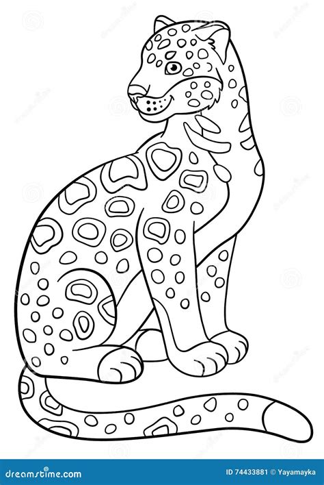 coloring pages cute spotted jaguar smiles stock vector illustration