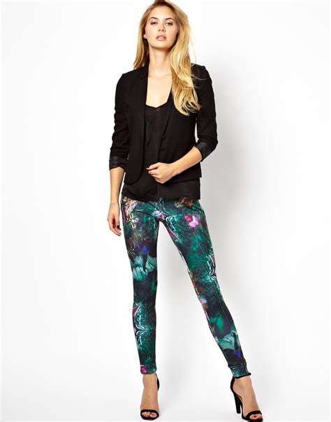 asos ted baker printed floral tailored pants  zip pockets  turn  cuff  green