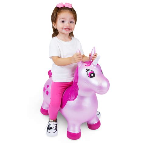 Waddle Unicorn Bouncer Inflatable Ride On Hopper Toy Pink Shimmer