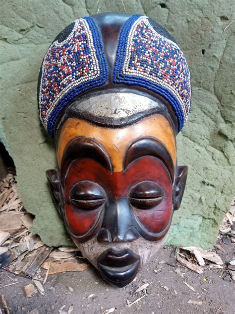 vintage baule tribe mask congo africa original drc wood art etsy