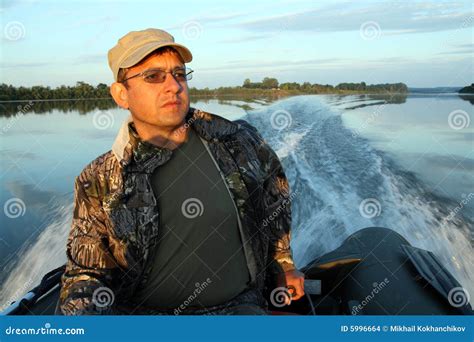 men  boat  motor stock photo image  inflatable