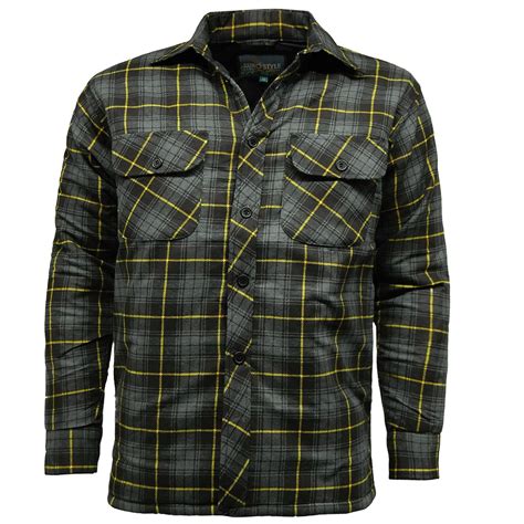 mens padded lumber jack shirt check quilted thick fleece lined workwarm winter ebay