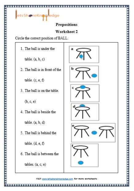 grade  grammar prepositions printable worksheets lets share knowledge