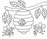 Coloring Bee Bees Pages Honey Tree Cartoon Beehive Illustrations Vector Drawn Hand Stock Illustration sketch template