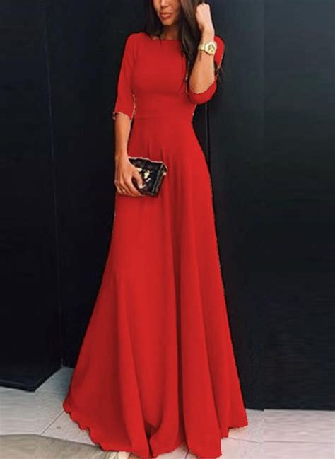solid 1 2 sleeves shift maxi party elegant dresses red dresses classy