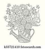 Flowers Clipart Zentangle Watering Coloring Fotosearch Whale sketch template