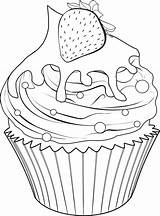 Cupcake Coloring Pages Food Adult Strawberry Sweet Cupcakes Cute Drawing Digi Au sketch template