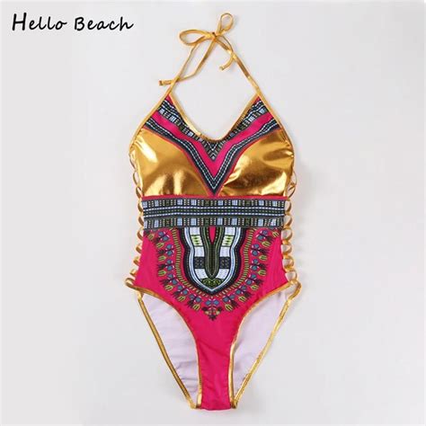 hello beach new one piece swimsuit bandage bodysuit african printed swimwear female one piece