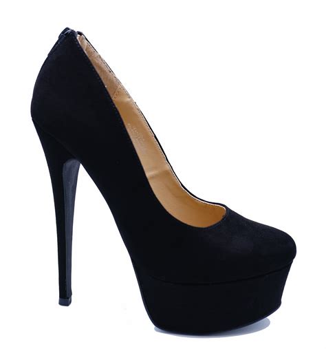 ladies black slip  stiletto high heel platform court party shoes