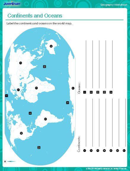 continents  oceans worksheet printable continents  oceans