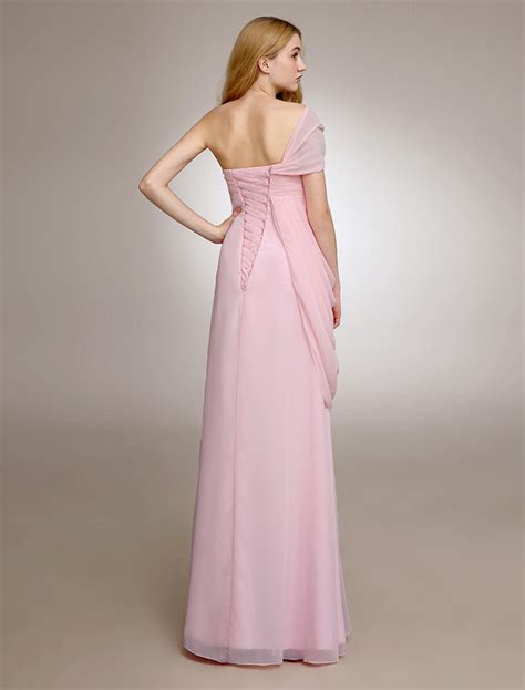 Pink One Shoulder Bridesmaid Dress With Pleated Chiffon