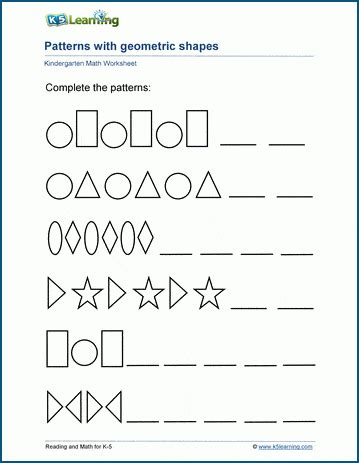 patterns  shapes worksheets  learning