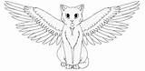 Cat Winged Wings Drawing Getdrawings Line sketch template